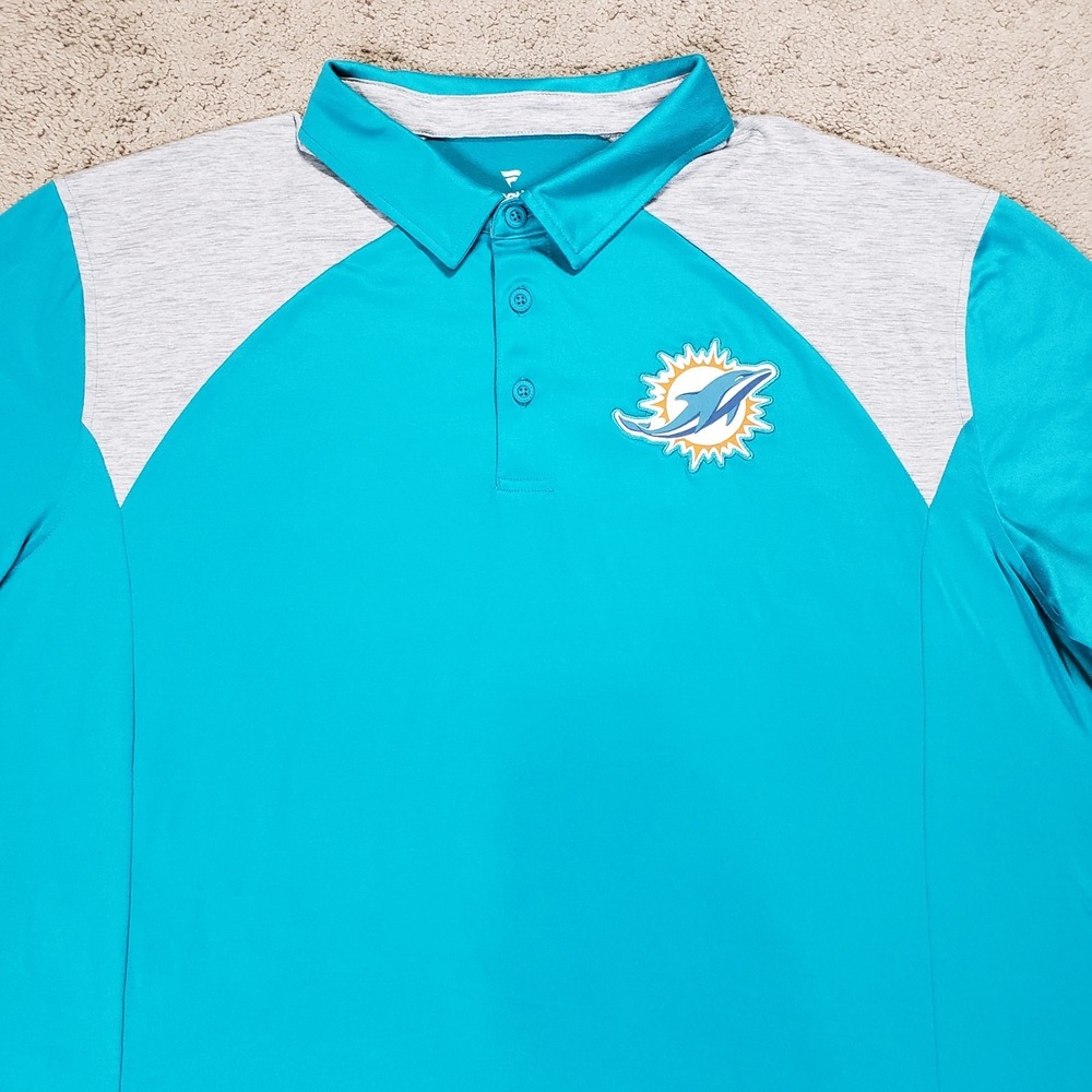NFL Miami Dolphins Polo Shirt Mens 3XL Teal Blue Gray SS Football Casual Fan